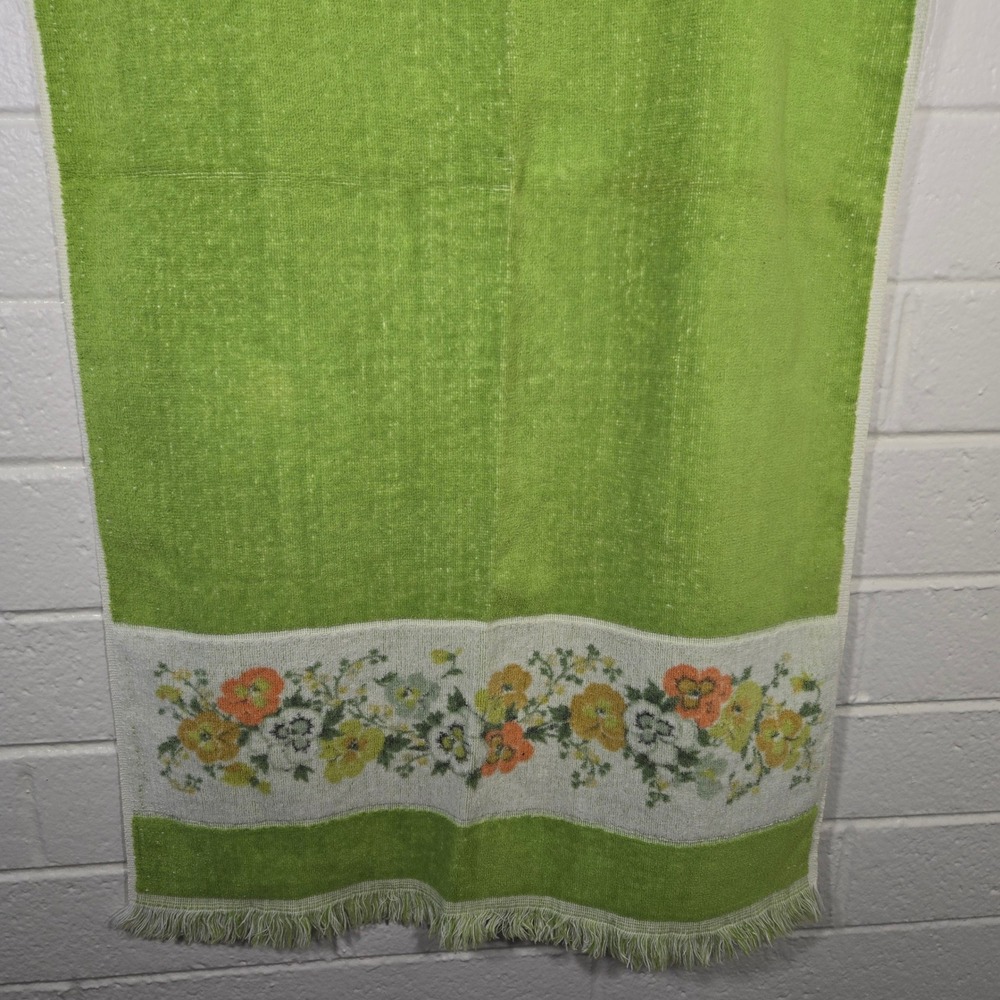 Vtg JCPenney Pansies MCM Bath Towel Floral Fringe Retro 70s Cotton Blend 22x39